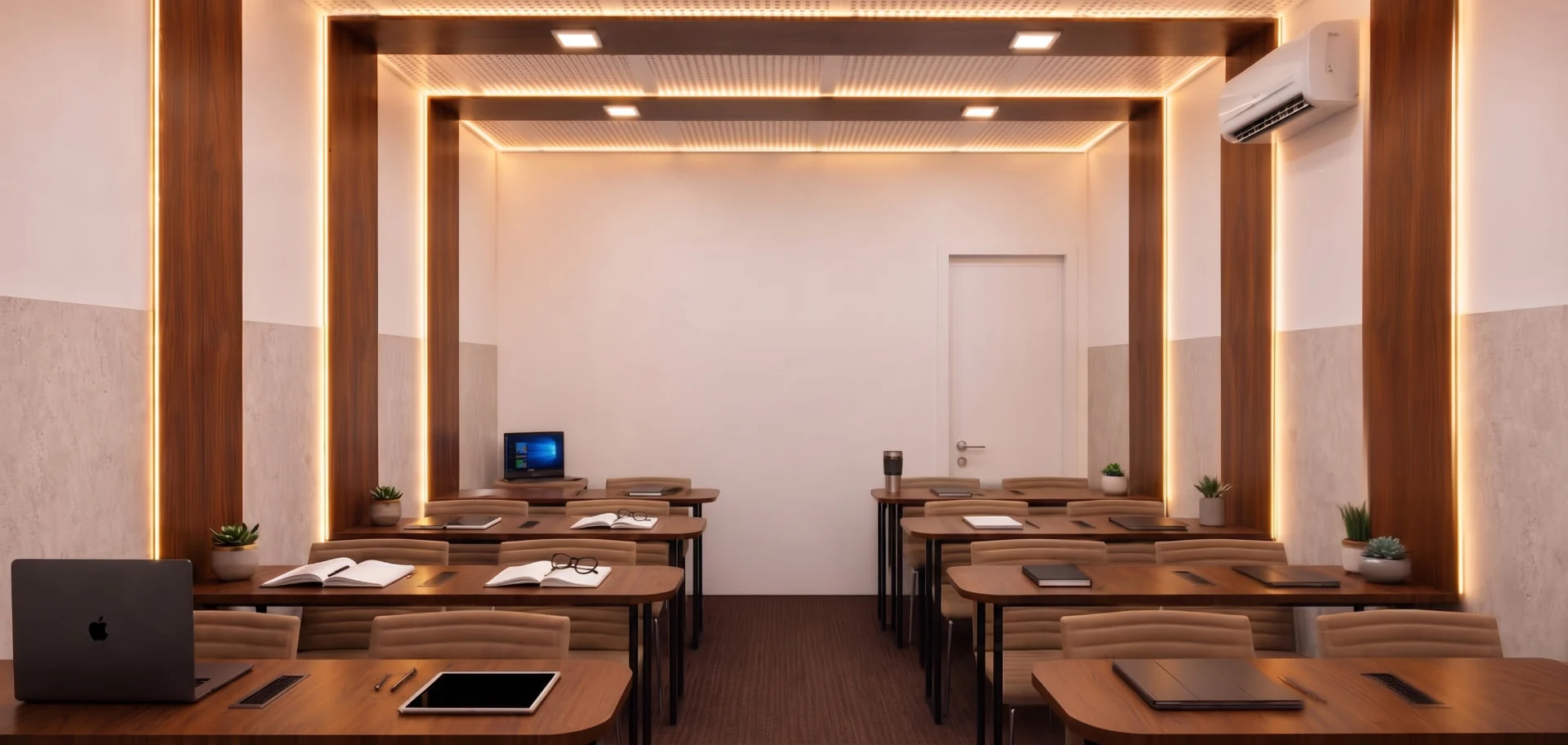 Sala de aula da ACIMI em Crato, Ceará, preparada para as turmas de pós-graduação em saúde